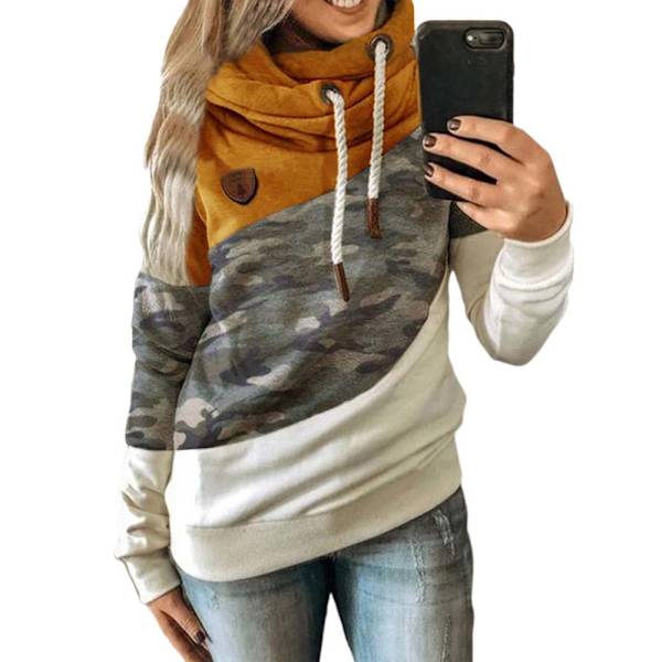 Huvtröja för kvinna med turtleneck sweatshirt hoodie sport camo tröja Camouflage + yellow 2XL