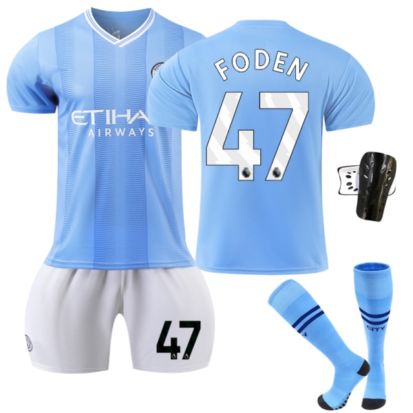 23-24 Manchester City Home Kids Football Kits #47 Foden Kit Adults 2XL(190-200)