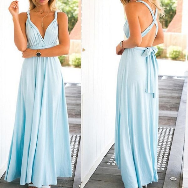 Sexiga kvinnor Multiway Wrap Cabriolet Boho Maxi Club Röd Klänning Bandage ång Klänning Fest Brudtärnor Infinity Robe ongue Femme light blue L