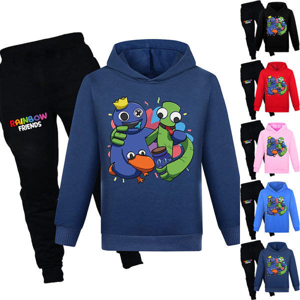 Drenge Piger Rainbow Friends Trykt Hættetrøje Sweatpants & Bukser Sæt Navy blue 150cm