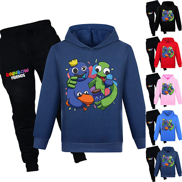 Pojkar Flickor Rainbow Friends Printed Hoodie Träningsbyxor & Byxor Set Navy blue 160cm