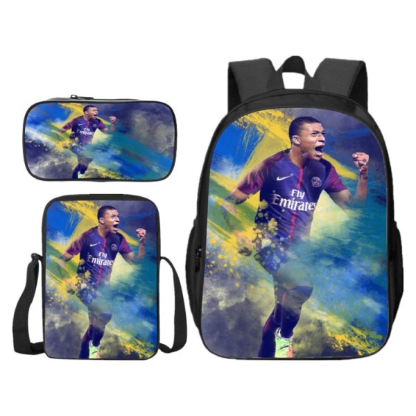 3 stk/ sett fotball superstjerne Mbappe ryggsekk student skolesekk Y2 3Pcs Set