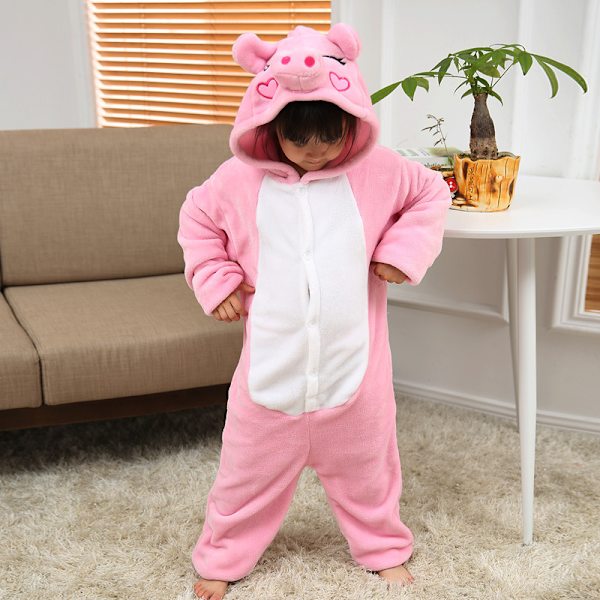 Lasten joulu Cosplay Animal Unisex-pyjamat Lasten flanellipossu 1-osainen pyjamat 130