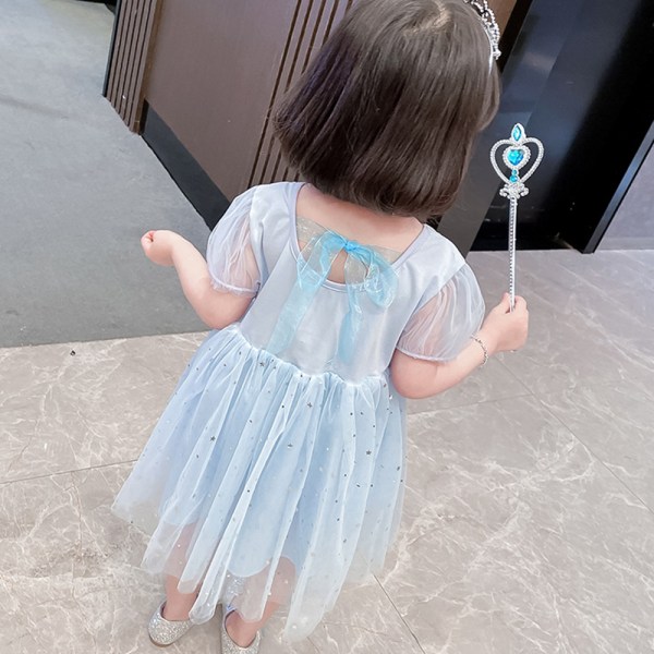 Girl Frozen Elsa Princess Kids Cotton Gaze Födelsedagsfestklänning blue 110cm