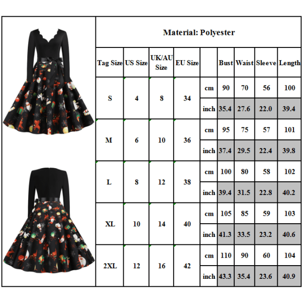 Kvinders Jul Retro wing Kjole Julefest aftenkjole S