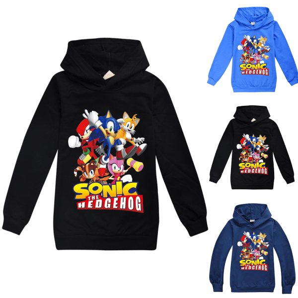 Kid Sonic Hedgehog Långärmad Hoodie Sweatshirt Pullover Jumper Black 140cm