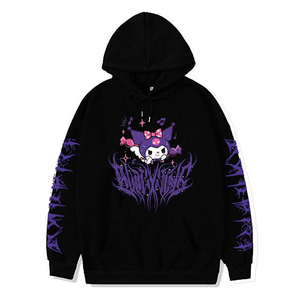 Cute Kuromi Cartoon Anime Hoodies Sweatshirt Women Kawaii Pullover Hooded Tops Cosplay Costume For Fans-G Black L