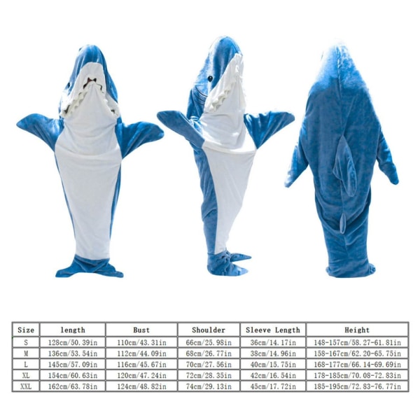 Shark Blanket Hættetrøje Hyggeligt bærbart fleecetæppe 2XL