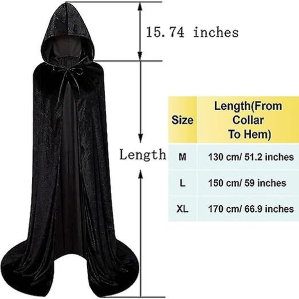 Unisex hellängd huva kappa Lång sammet Cape Cosplay kostym,l