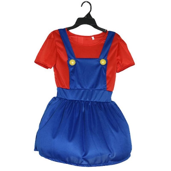 uper Mario Luigi Cosplay Kostym Vuxna Barn Fancy Dress Outfit Kläder Mario Red Girl S