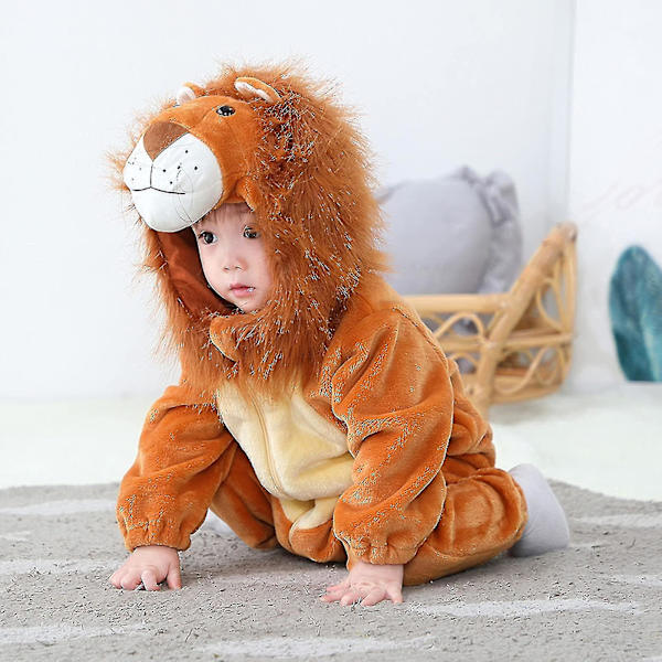 Ca taaperon dinosaurusasu lapsille, söpö hupullinen Onesie-eläinasu Halloween Male Lion 18-24 Months