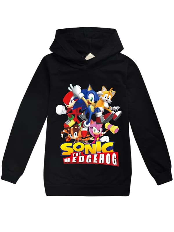 Kid Sonic Hedgehog Langærmet Hættetrøje Sweatshirt Pullover Jumper Black 130cm