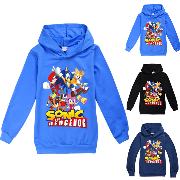 Kid Sonic Hedgehog Långärmad Hoodie Sweatshirt Pullover Jumper Navy Blue 120cm