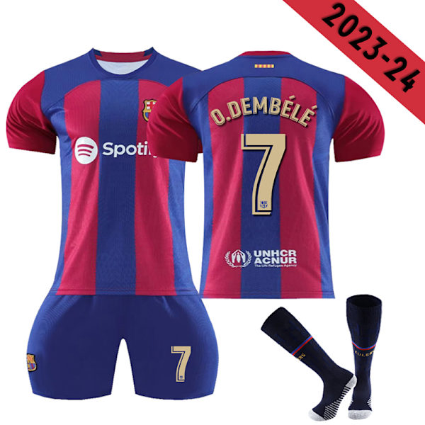2023-2024 Barcelona hjemmefodboldtrøje til børn nr 7 O.Dembélé 10-11years