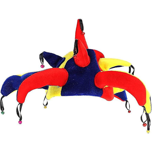 Jester Hat med klockor Rolig Clown Hatt Huvudbonader Flerfärgad Carnival Rolig Halloween kostym