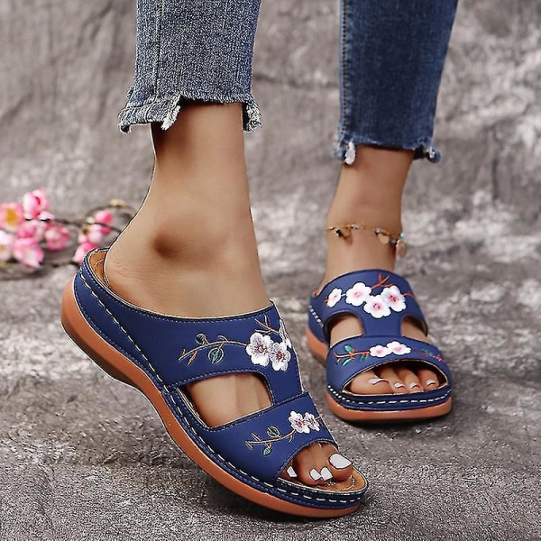 Ortopediska Bloom-skor för kvinnor med öppen tå sandaler Platttofflor för damer Sommar Strand Gummi Mjuk sula Beige 42