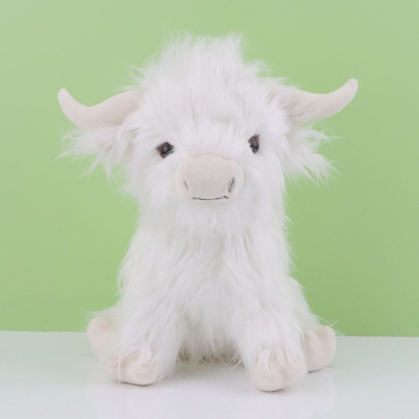 Highland Cow Plyschleksak Söt Simulering Långhårig Ko Gosedjursdocka White