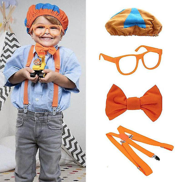 Be Like Blippi Dress Up! Role Play Costume Hat Glasses Suspenders Bow Tie-G