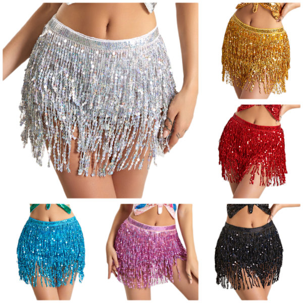 Kvinder piger pailletter mavedanser kostume kvast wrap nederdel Giltter Club mini nederdel Red
