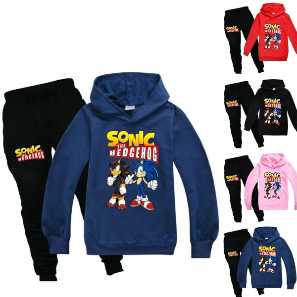 Boy Girl Sonic The Hedgehog Hættetrøjer Træningsdragter Toppe+Sweatpants Royal blue 130cm