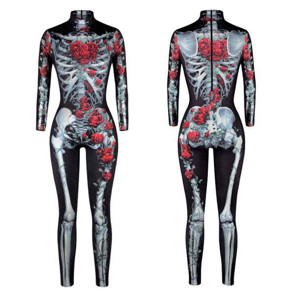 Kvinnor Halloween 3D Skalle Skelett Form Jumpsuit Party Cosplay M