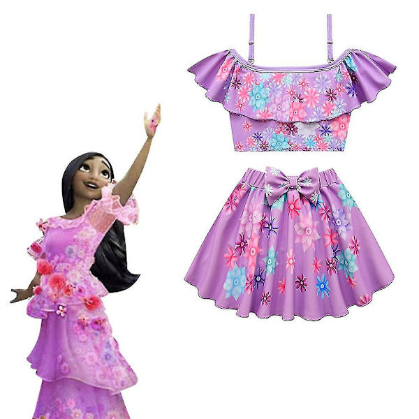 Encanto Isabela Piger Badetøj Flæsekjole Børnekostume Cosplay 2 stk Sæt Beach Outfit Tmall 11-12 Years