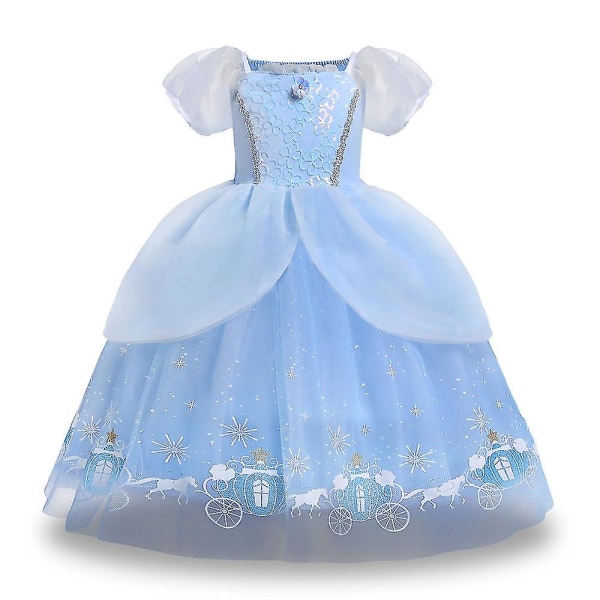 Prinsessklänning Barn Flickor Askungen Elegant Princess Tulle Tutu Klänning Födelsedagsfest Cosplay kostym 110cm
