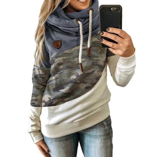 Hettegenser for kvinner med rullekrave genser hettegenser sports camo genser Camouflage+blue M