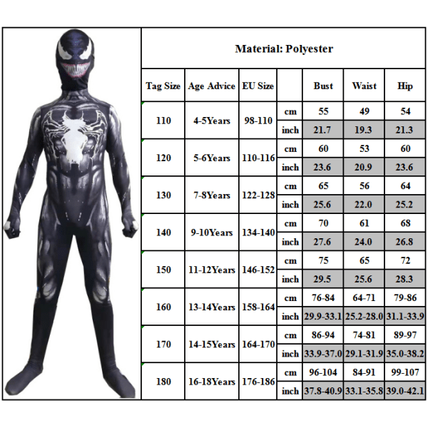 Lasten supersankari Venom -puku 16-18 Years