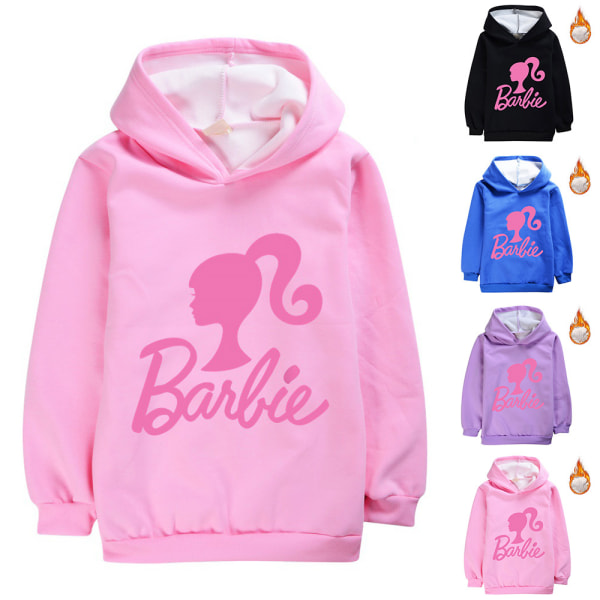 Barn Barbie Plysch Hoodies Casual Hooded Cosplay Cartoon Jacka black 130cm