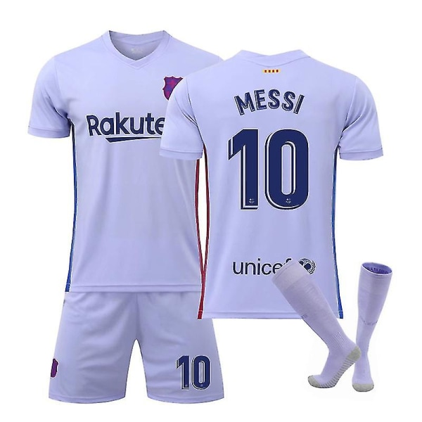 Barcelona borta nr 10 Messi nr 25 Aubameyang 21 De Jong 9 Depay fotbollsdräkt Fati tröja barntröja 21 22 Messi 10 Kids 18(100-110CM)