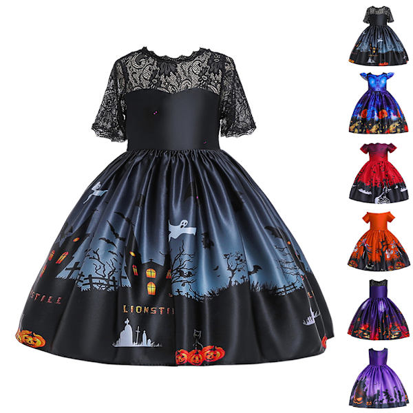 Piger Halloween Kostume Heks Cosplay Fest Cartoon Maxikjole Black 140cm