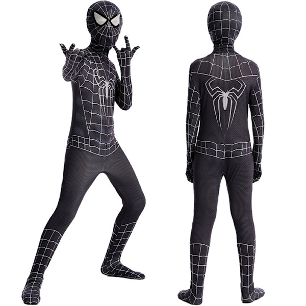 Spider-Man Ungdoms Halloween-kostume, Vatteret Jumpsuit med Maske Sort Black 100