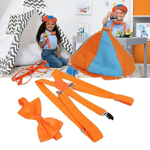 Vær som Blippi Dress Up! Rollespill Kostyme Lue Briller Seler Sløyfe-G