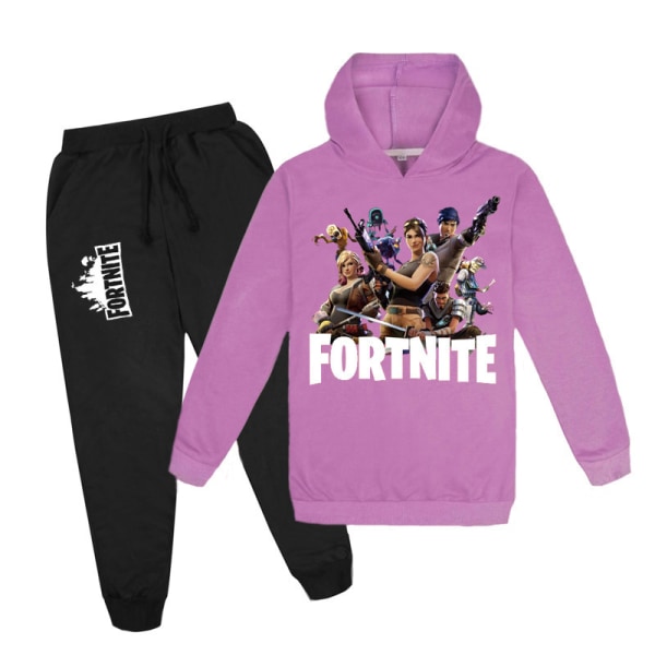 Stor pojke hoodie sweatshirt byxa set i Fortnite Purple 100cm