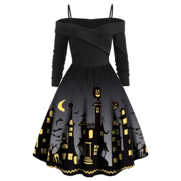 Halloween kjole med trykt festkjole for kvinner black 3XL