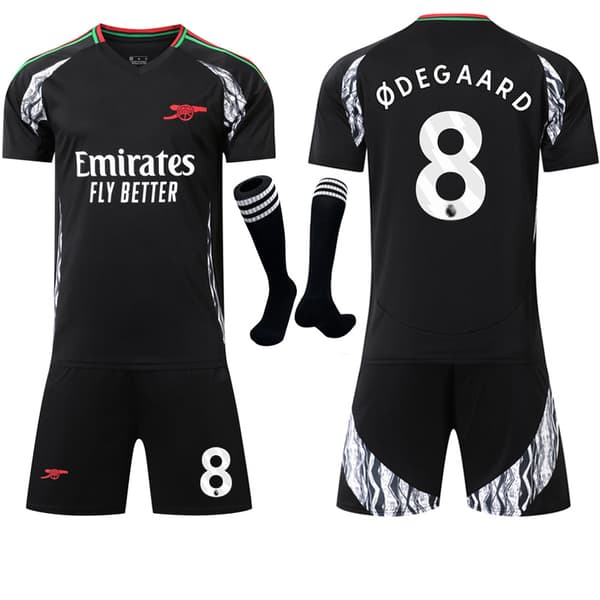 2024-2025 Arsenal udebane børne voksen sort fodboldtrøje sæt med strømper No.8 ØDEGAARD No.8 ØDEGAARD 28