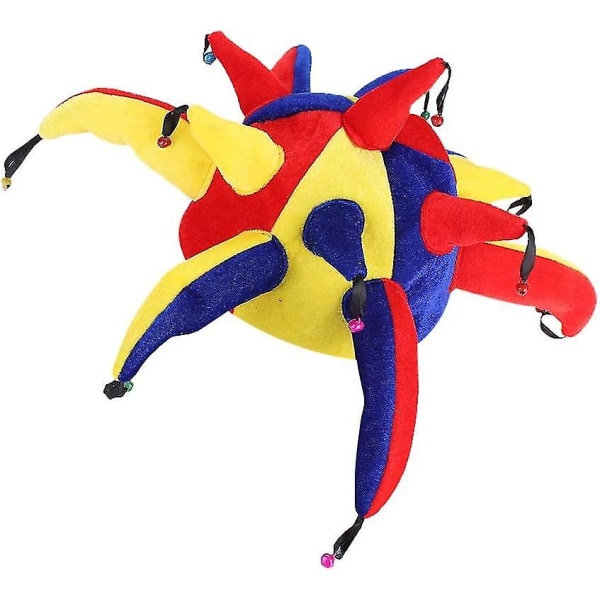 Jester Hat med klockor Rolig Clown Hatt Huvudbonader Flerfärgad Carnival Rolig Halloween kostym