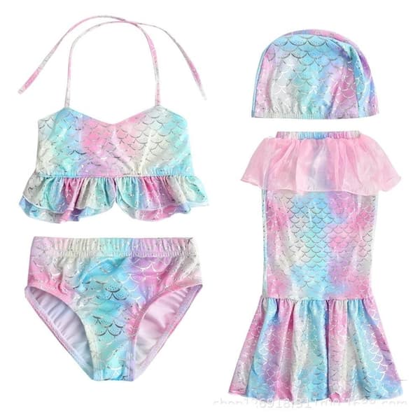 sjöjungfru dräkt baddräkt bikini barn flicka rosa 130