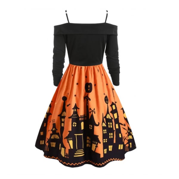 Halloween kjole med trykt festkjole for kvinner orange M