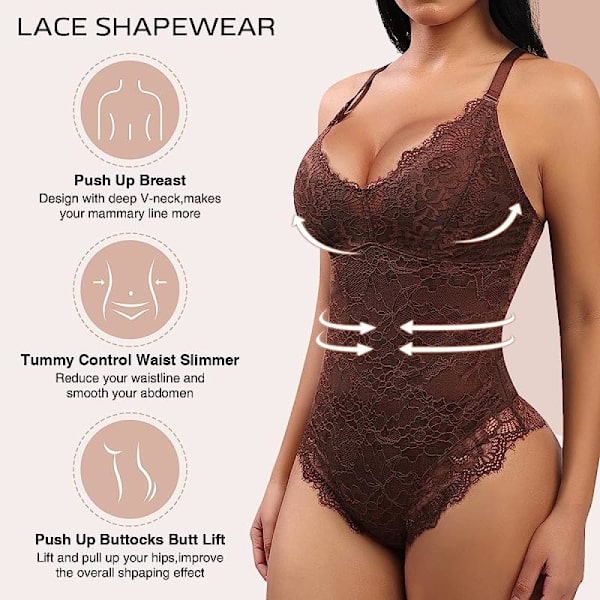 Damstrumpbyxor Shaper V-Neck Backless Tank One Piece Bodysuit Brown L