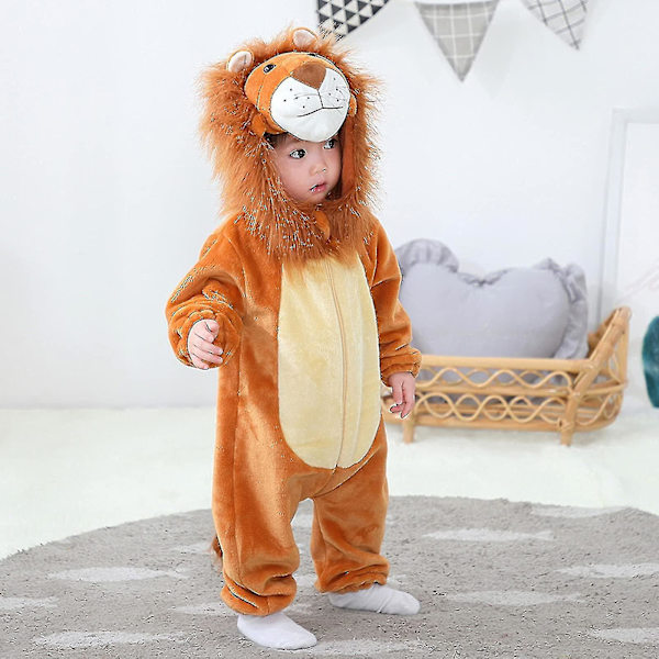 Ca taaperon dinosaurusasu lapsille, söpö hupullinen Onesie-eläinasu Halloween Male Lion 18-24 Months