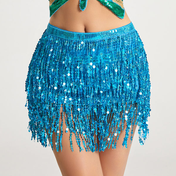 Kvinder piger pailletter mavedanser kostume kvast wrap nederdel Giltter Club mini nederdel Blue