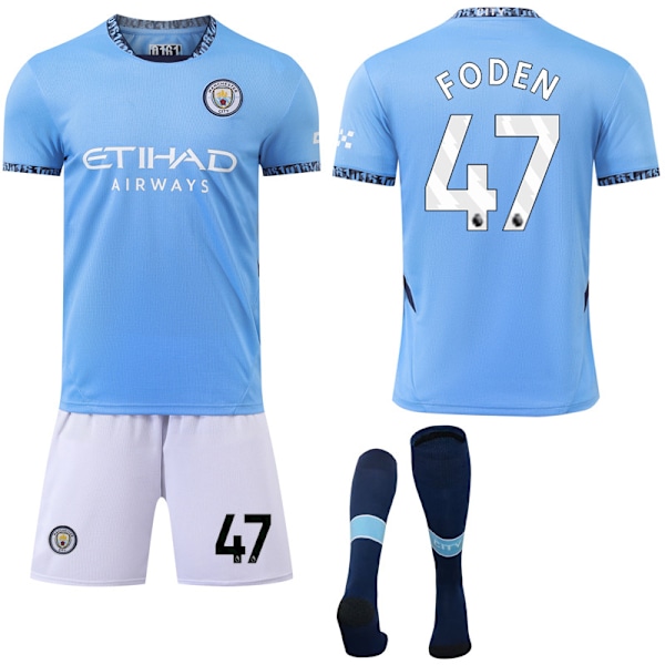 Manchester City Hemma Barn & Vuxen Fotbollströja Set med Strumpor 2024-2025 Nr 47 FODEN No.47 FODEN No.47 FODEN 20
