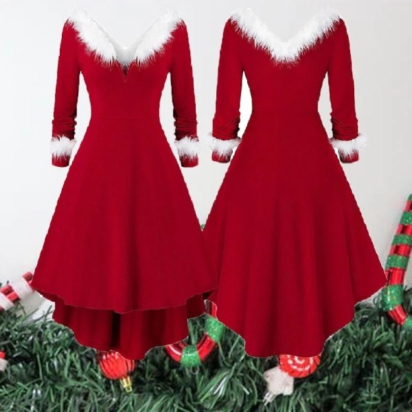Voksen Christmas Swing Dress Fancy Dress Xmas Røde kostymer M