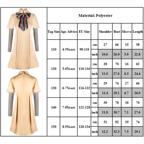 Kids M3GAN Cosplay Costume Megan Dress Topp med strømper 150cm