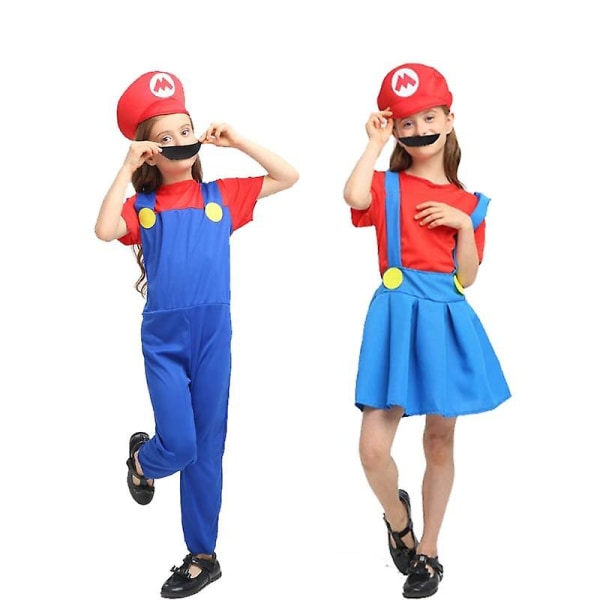 Super ario Luigi Cosplay Kostym Vuxen Barn Fancy Dress Outfit Party Fancy Dress Mario Red Girl M