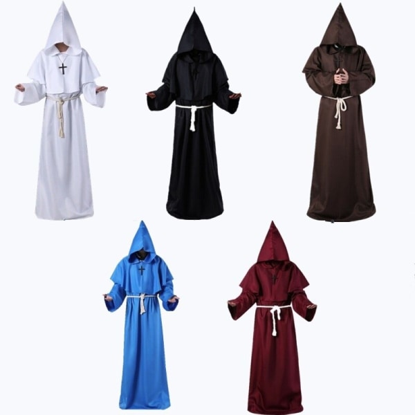Ancient Friar Monk Hood Renessanse prestekostyme Halloween Cosplay White M