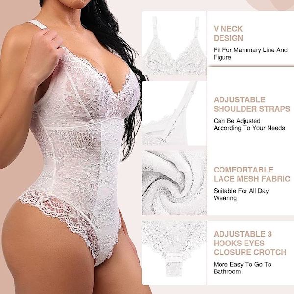 Damstrumpbyxor Shaper V-Neck Backless Tank One Piece Bodysuit White XXL