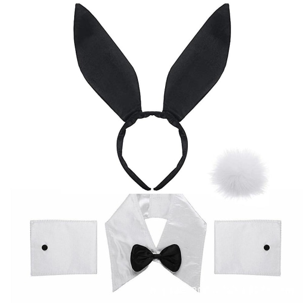 Påskfest Bunny Cosplay set Kaninöra Pannband Krage fluga manschetter Kanin svans Black